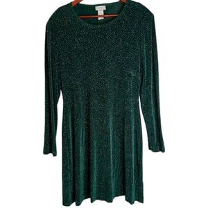 Expo Womens 12 Vintage Green Iridescent Sparkly Acetate Stretch Longsleeve Dress